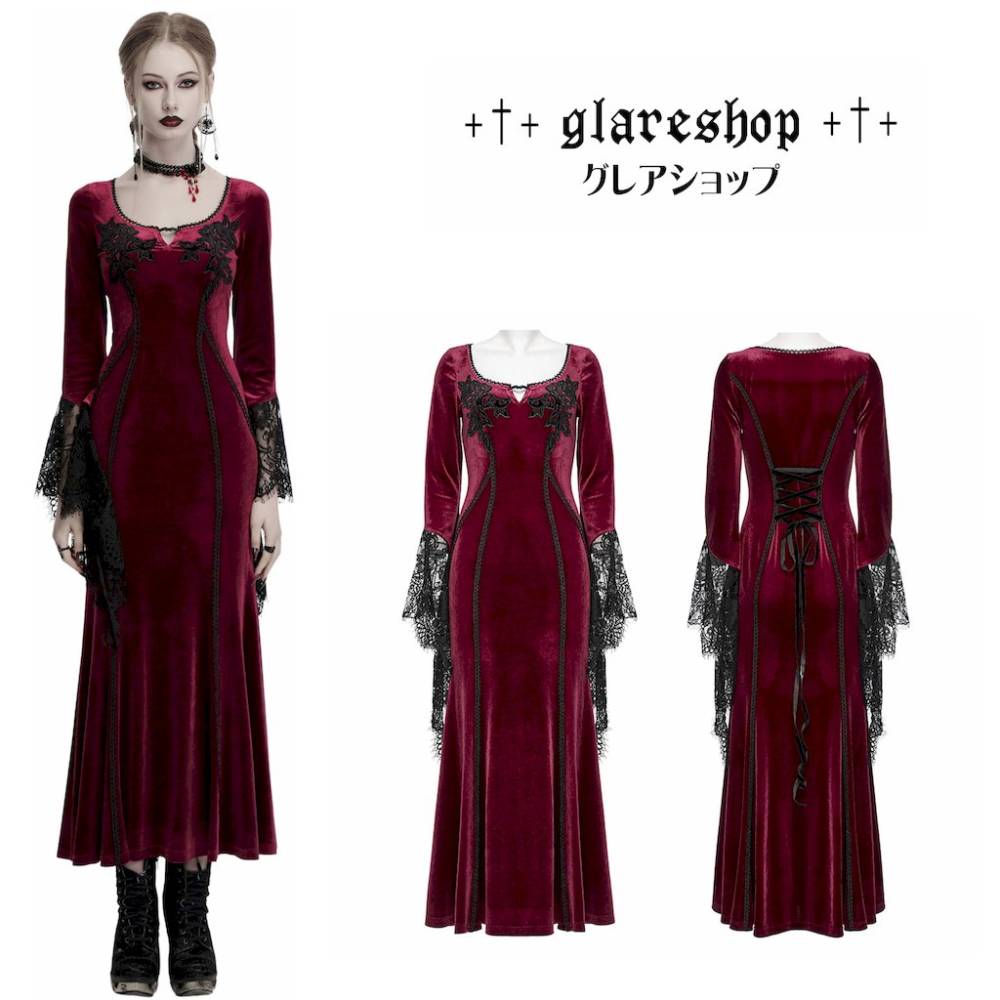 glareshop ���쥢����åס�S/L/2XL��WX948-R�������å��٥�٥åȥ��󥰥��꡼�֥ե��å���ơ���ޥ����ɥ쥹 ��å� ��ǥ����� | �������奢��� V�� �⡼�ɷ� �����ץ� ���ơ��� ���� �� [PUNK RAVE] Gothic Velvet Long Sleeve Fishtail Maxi Dress