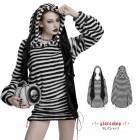 glareshop グレアショップ「S/L/2XL」WX952-W■ゴシックストライプバニーイヤーパーカードレス 黒×白 レディース | ヴィジュアル系 V系 ステージ 衣装 服 [PUNK RAVE