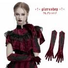 glareshop グレアショップ「S/L/2XL」Zt093-R■ゴスロリ ゴシックレトロ刺繍ベルベットグローブ 赤×黒 レディース | ヴィジュアル系 V系 モード系 コスプレ ステージ 衣装 服
