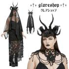 glareshop グレアショップ「F」ZH126-B+■【2点セット】ゴシックリバーシブルデーモンホーンベール ヴェール 黒 レディース | 地雷系 ヴィジュアル系 V系 モード系 コスプレ ステー