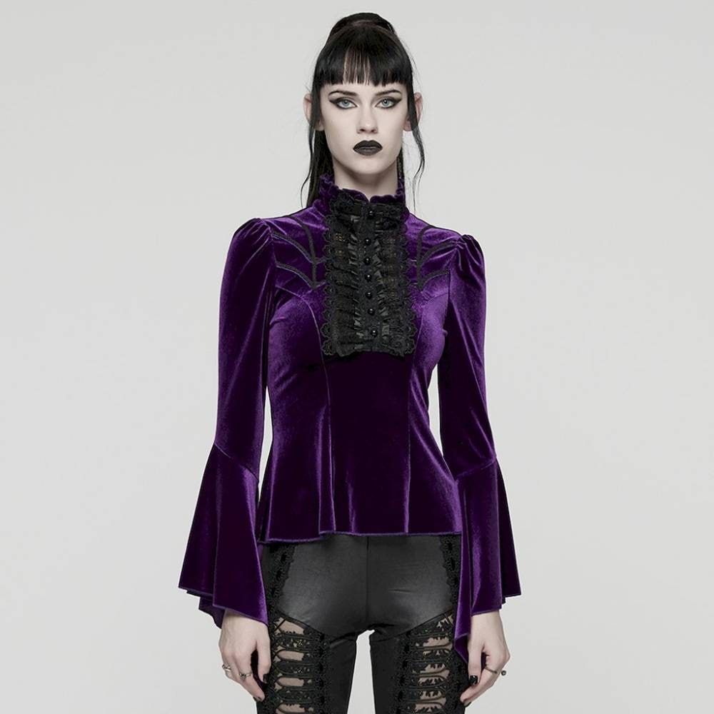 ������ڤ��glareshop ���쥢����åס�XS-4XL��TXA396-VI���������� ���쥬��� �����å��٥�٥åȥե쥢���꡼�֥���� �֥饦�� �ѡ��ץ� ��ǥ����� | �����å�  �ǲİ��� ���å� ���ơ��� [PUNK RAVE] Elegant Gothic Velvet Flared Sleeve Shirt