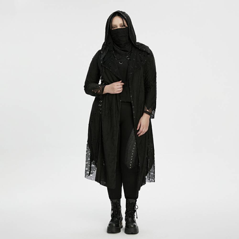 glareshop ���쥢����åס�S/L/2XL/3XL/5XL��JX967-B+�������å��������ȥ꡼�˥åȥա����դ��ȥ��������� �����ǥ����� �� �֥�å� ��ǥ����� | �������奢��� V�� [PUNK RAVE] Gothic Decadent Asymmetric Knitted Hooded Plus Size Trench Coat