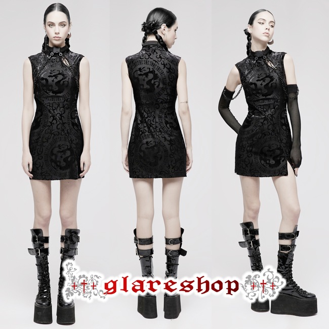 glareshop ���쥢����åס�XS-4XL��WX689-B�� �����å� ���å� �ɥ饴�������� ���㥤�ʥɥ쥹 �ߥ˥ɥ쥹 �� ��ǥ����� | �������� �������奢��� �����ץ� ���ơ��� ���� �� [PUNK RAVE] Gothic Chinese Style Dragon Pattern Sleeveless Sexy Short Dress