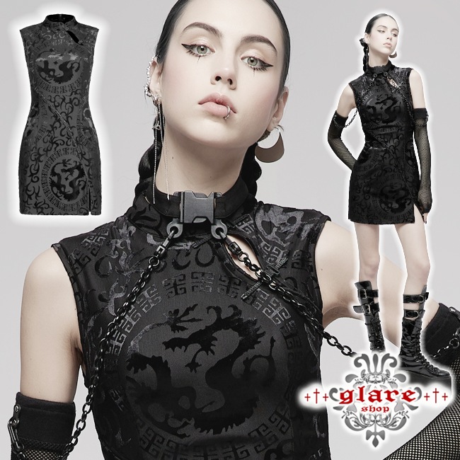 glareshop ���쥢����åס�XS-4XL��WX689-B�� �����å� ���å� �ɥ饴�������� ���㥤�ʥɥ쥹 �ߥ˥ɥ쥹 �� ��ǥ����� | �������� �������奢��� �����ץ� ���ơ��� ���� �� [PUNK RAVE] Gothic Chinese Style Dragon Pattern Sleeveless Sexy Short Dress