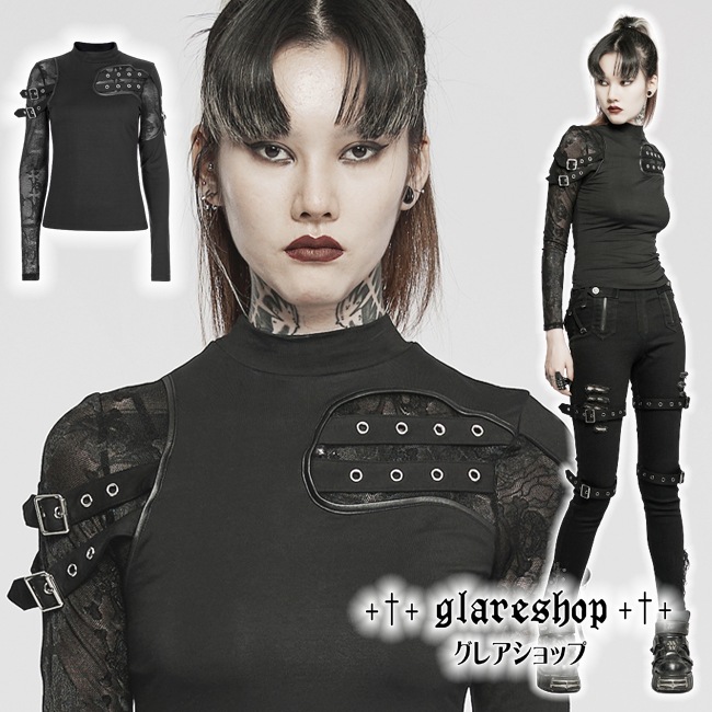 Glareshop グレアショップ 公式ストア Glareshop グレアショップ S L 2xl Txa029 ゴスロリ ゴシック スカル柄 メッシュ長袖 Tシャツ カットソー トップス 黒 レディース ゴスロリ ゴシック ロック ファッション スチームパンク ヴィジュアル系 V系 モード系