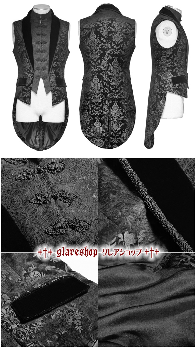 glareshop 쥢åסM.S-M.5XLKX177-Bå ٥ ߥɥ եå졼䡼 Ǻ 㥬 եͥ  ֥å  | 奢 V   [PUNK RAVE] Gothic Fake Two Pieces Swallow Tail Sleeveless Jacket Gothic vest