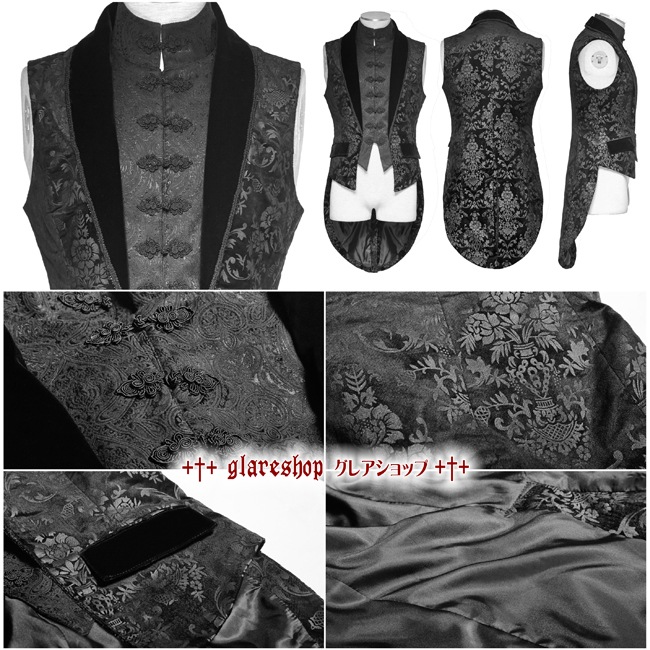 glareshop 쥢åסM.S-M.5XLKX177եå졼䡼 Ǻ 㥫 եͥ ̵ å ٥   | 奢 V ץ   [PUNK RAVE] Gothic Fake Two Pieces Swallow Tail Sleeveless Jacket Gothic vest