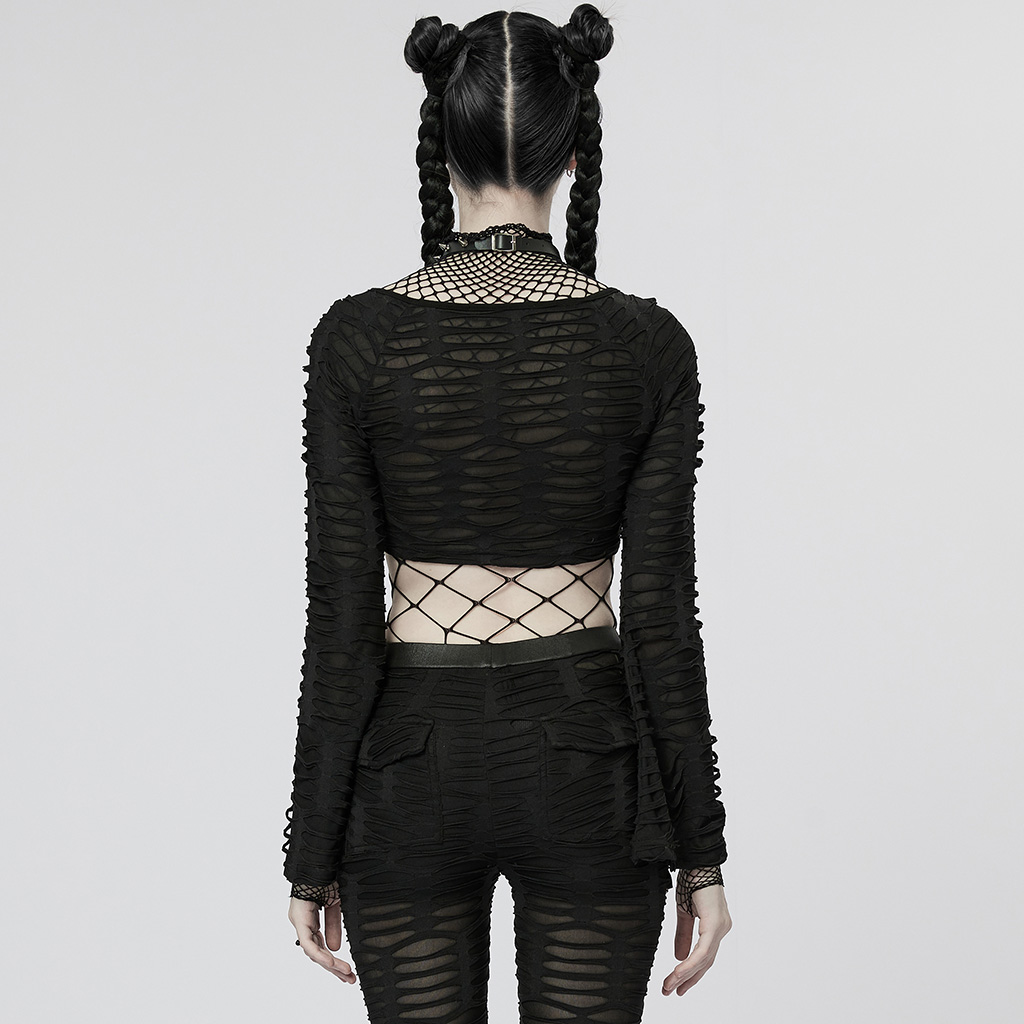 glareshop 쥢åסFTXA098-B å ϥͥå å ܥǥ ȥåץ åȥ  ǥ | 奢 V ⡼ɷ ץ ơ   [PUNK RAVE] Gothic One-Piece Mesh Long Sleeve T-Shirt