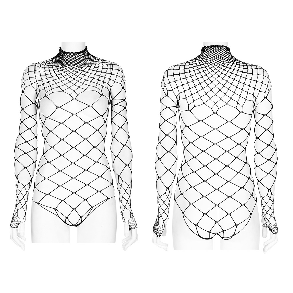 glareshop 쥢åסFTXA098-B å ϥͥå å ܥǥ ȥåץ åȥ  ǥ | 奢 V ⡼ɷ ץ ơ   [PUNK RAVE] Gothic One-Piece Mesh Long Sleeve T-Shirt