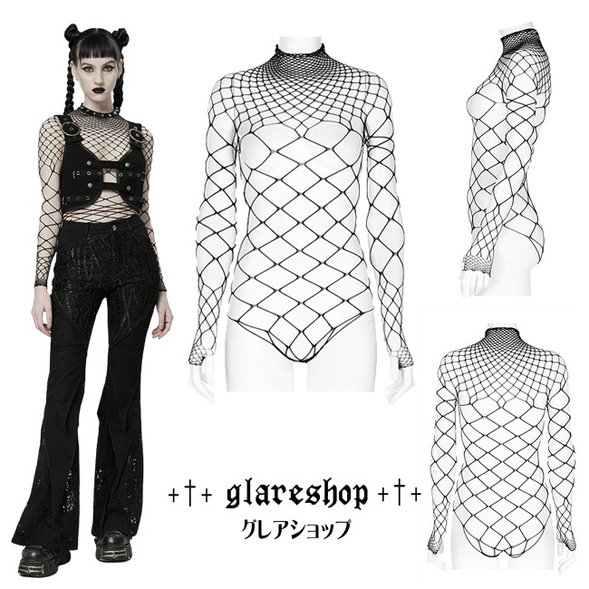 glareshop 쥢åסFTXA098-B å ϥͥå å ܥǥ ȥåץ åȥ  ǥ | 奢 V ⡼ɷ ץ ơ   [PUNK RAVE] Gothic One-Piece Mesh Long Sleeve T-Shirt
