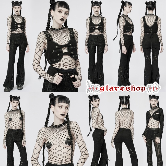 glareshop 쥢åסFTXA098-B å ϥͥå å ܥǥ ȥåץ åȥ  ǥ | 奢 V ⡼ɷ ץ ơ   [PUNK RAVE] Gothic One-Piece Mesh Long Sleeve T-Shirt