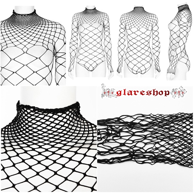 glareshop 쥢åסFTXA098-B å ϥͥå å ܥǥ ȥåץ åȥ  ǥ | 奢 V ⡼ɷ ץ ơ   [PUNK RAVE] Gothic One-Piece Mesh Long Sleeve T-Shirt
