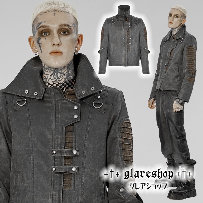 glareshop 쥢åסM.S-M.5XLJX823-GYѥ 㥱å 硼Ⱦ Ǻ 쥶 Ĺµ 졼ߥ֥饦  | 奢 V ץ ơ   [PUNK RAVE] Post-apocalyptic style short jacket