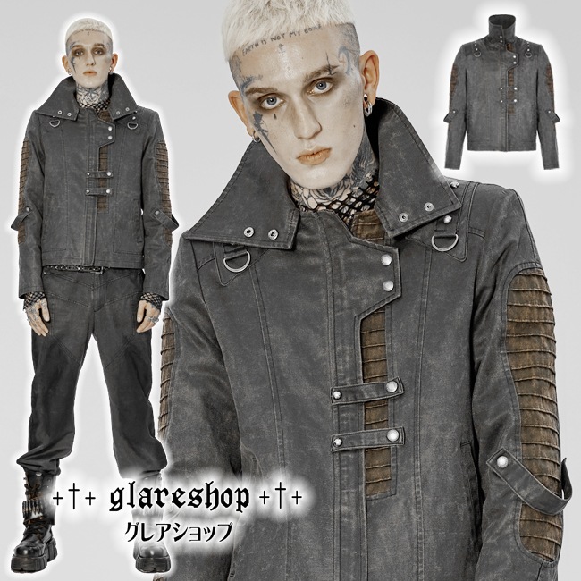 glareshop 쥢åסM.S-M.5XLJX823-GYѥ 㥱å 硼Ⱦ Ǻ 쥶 Ĺµ 졼ߥ֥饦  | 奢 V ץ ơ   [PUNK RAVE] Post-apocalyptic style short jacket
