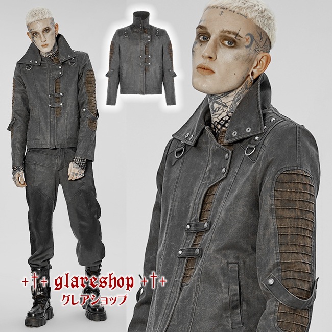 glareshop 쥢åסM.S-M.5XLJX823-GYѥ 㥱å 硼Ⱦ Ǻ 쥶 Ĺµ 졼ߥ֥饦  | 奢 V ץ ơ   [PUNK RAVE] Post-apocalyptic style short jacket