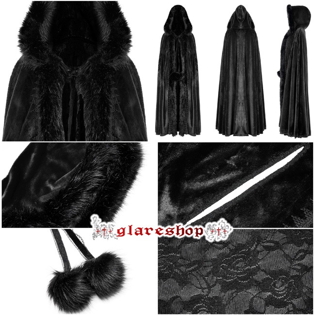 glareshop 쥢åסFJX809-B  󥰾 쥬 ե Ӷ̥ȥå աեޥ  ֥å ǥ |  奢 V ⡼ɷ ץ ơ   [PUNK RAVE] Goth faux rabbit fur long cloak