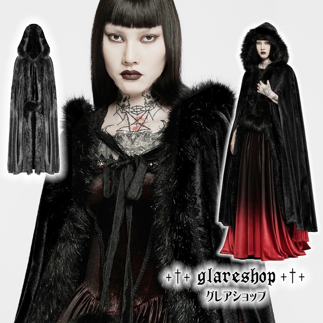 glareshop 쥢åסFJX809-B  󥰾 쥬 ե Ӷ̥ȥå աեޥ  ֥å ǥ |  奢 V ⡼ɷ ץ ơ   [PUNK RAVE] Goth faux rabbit fur long cloak