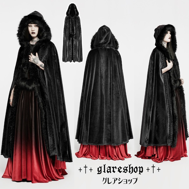 glareshop 쥢åסFJX809-B  󥰾 쥬 ե Ӷ̥ȥå աեޥ  ֥å ǥ |  奢 V ⡼ɷ ץ ơ   [PUNK RAVE] Goth faux rabbit fur long cloak