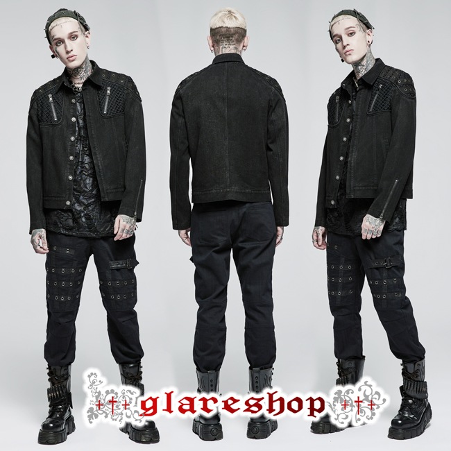 glareshop 쥢åסM.S-M.5XLJX780-Bѥ 㥱å 硼Ⱦ  Ǻ åߥĥ ɥ顼  ֥å  | å եå 奢 V ⡼ɷ ץ ơ   [PUNK RAVE] Punk rugged jacket