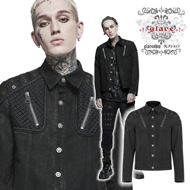 glareshop 쥢åסM.S-M.5XLJX780-Bѥ 㥱å 硼Ⱦ  Ǻ åߥĥ ɥ顼  ֥å  | å եå 奢 V ⡼ɷ ץ ơ   [PUNK RAVE] Punk rugged jacket