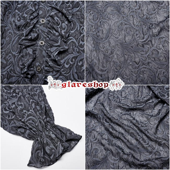glareshop ���쥢����åס�M.S-M.5XL��TXA057-GY�������å� �����ͥ��ե���ե��֥饦�� ���쥬��ȥ������롼����� ���졼 ��� | �������奢��� V�� �⡼�ɷ� �����ץ� ���ơ��� ���� �� [PUNK RAVE] Vintage Gothic Embossed Pattern Long Sleeve Shirt