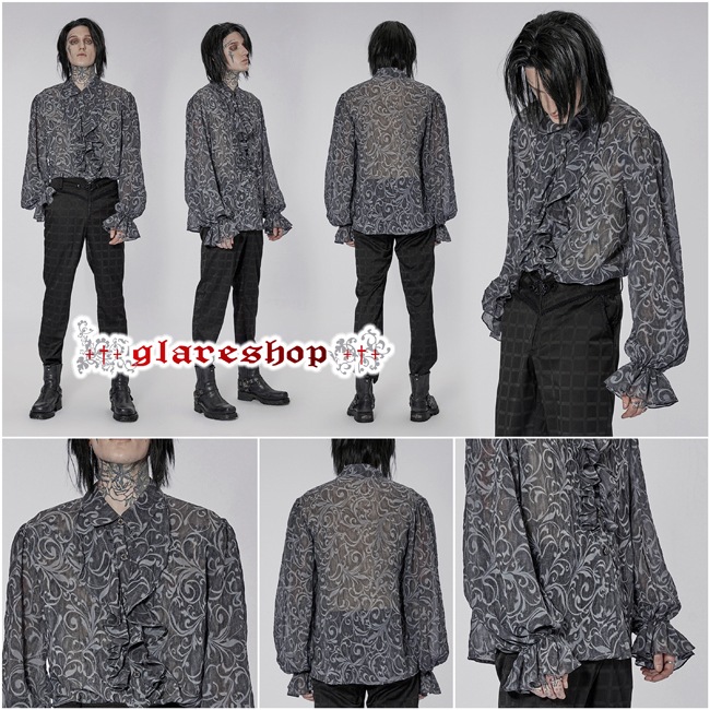 glareshop ���쥢����åס�M.S-M.5XL��TXA057-GY�������å� �����ͥ��ե���ե��֥饦�� ���쥬��ȥ������롼����� ���졼 ��� | �������奢��� V�� �⡼�ɷ� �����ץ� ���ơ��� ���� �� [PUNK RAVE] Vintage Gothic Embossed Pattern Long Sleeve Shirt