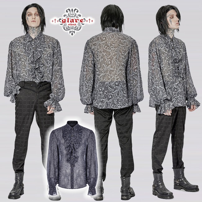 glareshop ���쥢����åס�M.S-M.5XL��TXA057-GY�������å� �����ͥ��ե���ե��֥饦�� ���쥬��ȥ������롼����� ���졼 ��� | �������奢��� V�� �⡼�ɷ� �����ץ� ���ơ��� ���� �� [PUNK RAVE] Vintage Gothic Embossed Pattern Long Sleeve Shirt