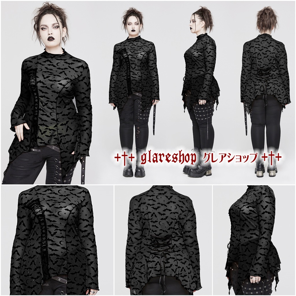 glareshop 쥢åסS/L/XL/3XL/5XLTXA165-B å Хåȥå奷롼ϥ顼ĹµT åȥ  ǥ |  奢 V ⡼ɷ ץ ơ   [PUNK RAVE] Bat mesh Long Sleeve basic T-Shirt