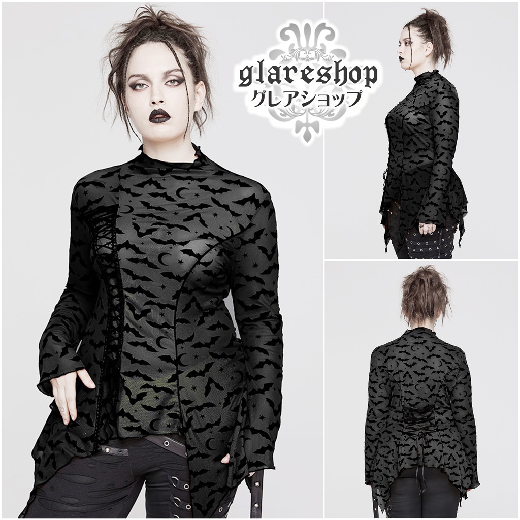 glareshop 쥢åסS/L/XL/3XL/5XLTXA165-B å Хåȥå奷롼ϥ顼ĹµT åȥ  ǥ |  奢 V ⡼ɷ ץ ơ   [PUNK RAVE] Bat mesh Long Sleeve basic T-Shirt