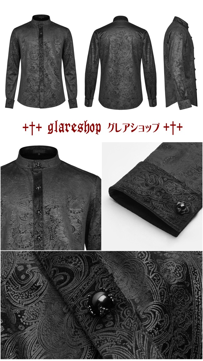 glareshop ���쥢����åס�M.S-M.5XL��TX743-B���������� �����å� ������ �ץ��� �ڥ����꡼�� �ϥ��ͥå� Ĺµ ����� �� ��� | �������奢��� V�� �⡼�ɷ� �����ץ� ���ơ��� ���� �� [PUNK RAVE] Retro Gothic Gentleman's Slim Shirt