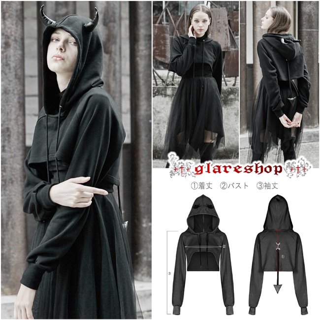 glareshop 쥢åסS/L/2XLTX768-B å  ադ 硼Ⱦ ѡ ȥåץ  ǥ | 奢 V ⡼ɷ ץ ơ   [PUNK RAVE] Devil'S Cupid Top Short Hat Hoodie