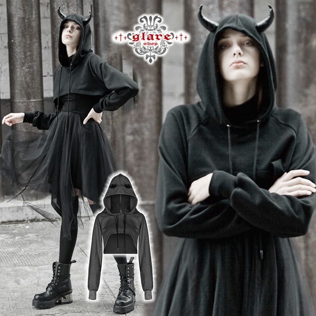 glareshop 쥢åסS/L/2XLTX768-B å  ադ 硼Ⱦ ѡ ȥåץ  ǥ | 奢 V ⡼ɷ ץ ơ   [PUNK RAVE] Devil'S Cupid Top Short Hat Hoodie