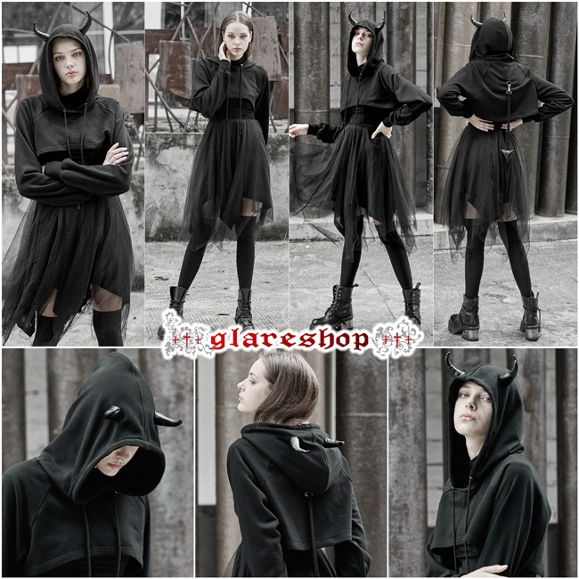 glareshop 쥢åסS/L/2XLTX768-B å  ադ 硼Ⱦ ѡ ȥåץ  ǥ | 奢 V ⡼ɷ ץ ơ   [PUNK RAVE] Devil'S Cupid Top Short Hat Hoodie