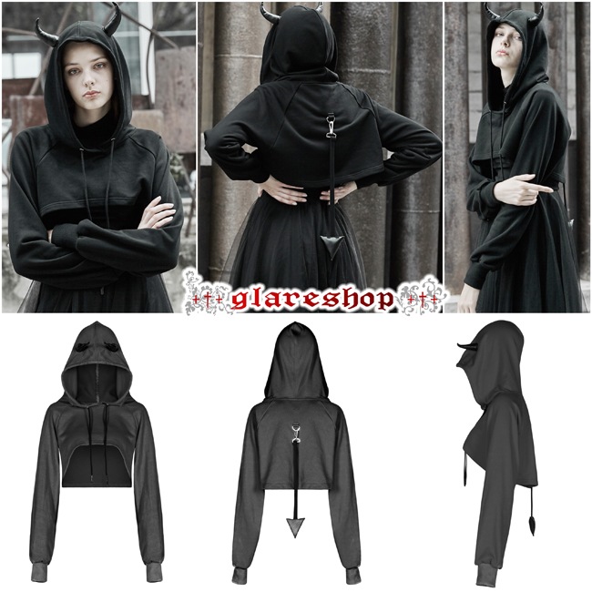 glareshop 쥢åסS/L/2XLTX768-B å  ադ 硼Ⱦ ѡ ȥåץ  ǥ | 奢 V ⡼ɷ ץ ơ   [PUNK RAVE] Devil'S Cupid Top Short Hat Hoodie