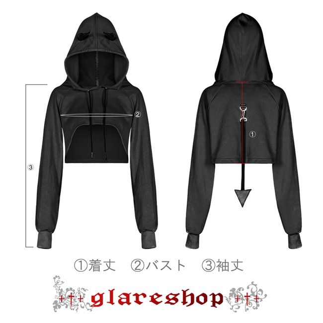 glareshop 쥢åסS/L/2XLTX768-B å  ադ 硼Ⱦ ѡ ȥåץ  ǥ | 奢 V ⡼ɷ ץ ơ   [PUNK RAVE] Devil'S Cupid Top Short Hat Hoodie
