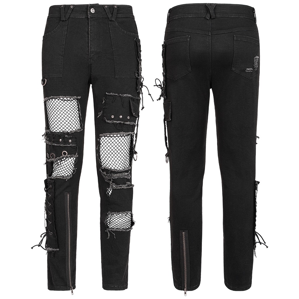 glareshop ���쥢����åס�M.S-M.5XL��PX563-B���ѥ������� ���᡼���ù����Ǻ� �ǥ˥� ���󥰥ѥ�� �� ��� | �������奢��� V�� �⡼�ɷ� �����ץ� ���ơ��� ���� �� [PUNK RAVE] Punk Broken Mesh Decadent Long Trousers