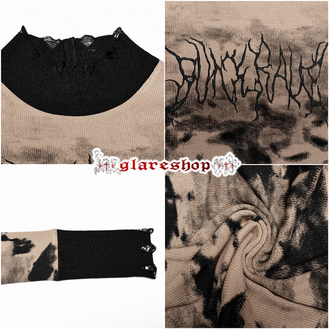 glareshop 쥢åסS/L/2XLTXA068-C å ɽ˥åʤĹµT åȥ ֥饦 ǥ | 奢 V ⡼ɷ ץ ơ   [PUNK RAVE] Micro-perspective collect waist embroidered T-shirt