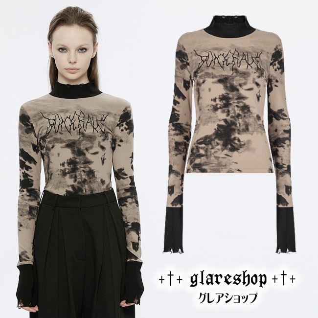 glareshop 쥢åסS/L/2XLTXA068-C å ɽ˥åʤĹµT åȥ ֥饦 ǥ | 奢 V ⡼ɷ ץ ơ   [PUNK RAVE] Micro-perspective collect waist embroidered T-shirt