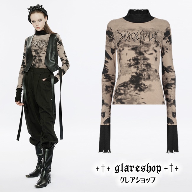 glareshop 쥢åסS/L/2XLTXA068-C å ɽ˥åʤĹµT åȥ ֥饦 ǥ | 奢 V ⡼ɷ ץ ơ   [PUNK RAVE] Micro-perspective collect waist embroidered T-shirt