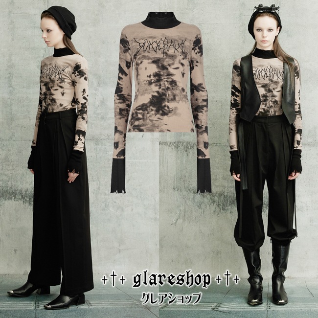 glareshop 쥢åסS/L/2XLTXA068-C å ɽ˥åʤĹµT åȥ ֥饦 ǥ | 奢 V ⡼ɷ ץ ơ   [PUNK RAVE] Micro-perspective collect waist embroidered T-shirt