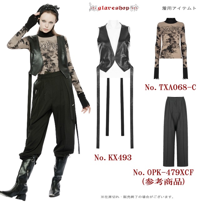 glareshop 쥢åסS/L/2XLTXA068-C å ɽ˥åʤĹµT åȥ ֥饦 ǥ | 奢 V ⡼ɷ ץ ơ   [PUNK RAVE] Micro-perspective collect waist embroidered T-shirt