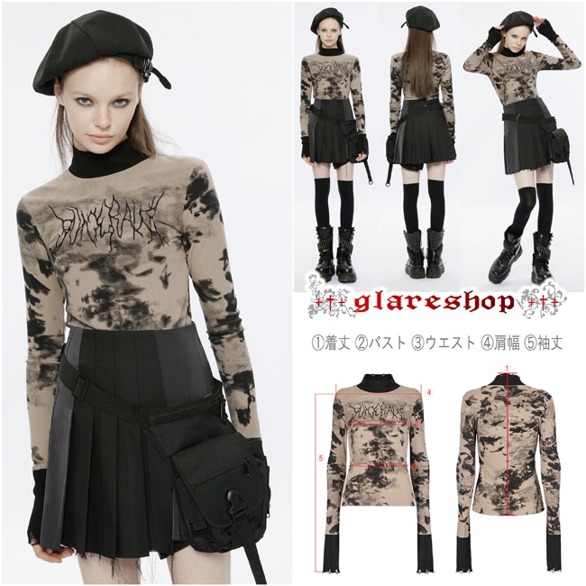 glareshop 쥢åסS/L/2XLTXA068-C å ɽ˥åʤĹµT åȥ ֥饦 ǥ | 奢 V ⡼ɷ ץ ơ   [PUNK RAVE] Micro-perspective collect waist embroidered T-shirt