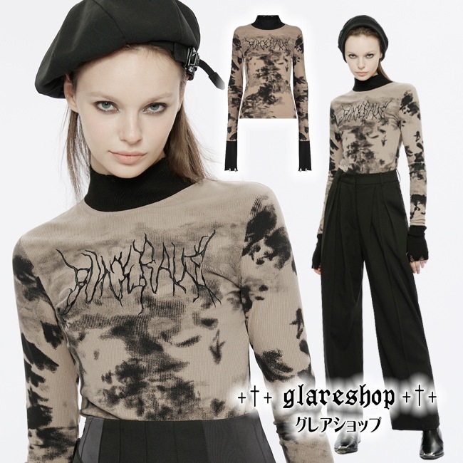 glareshop 쥢åסS/L/2XLTXA068-C å ɽ˥åʤĹµT åȥ ֥饦 ǥ | 奢 V ⡼ɷ ץ ơ   [PUNK RAVE] Micro-perspective collect waist embroidered T-shirt