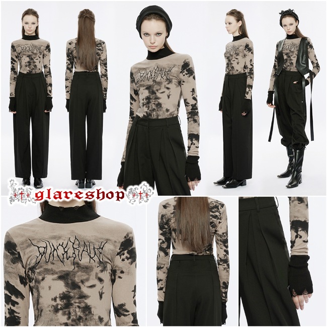 glareshop 쥢åסS/L/2XLTXA068-C å ɽ˥åʤĹµT åȥ ֥饦 ǥ | 奢 V ⡼ɷ ץ ơ   [PUNK RAVE] Micro-perspective collect waist embroidered T-shirt