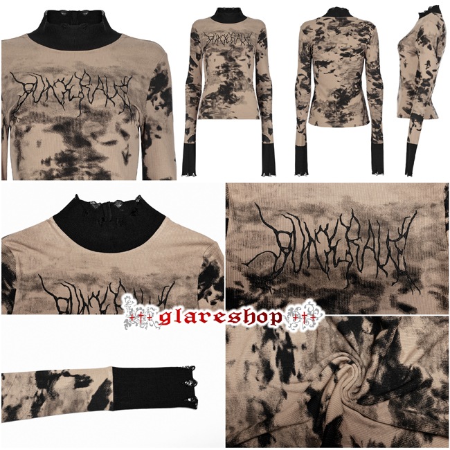 glareshop 쥢åסS/L/2XLTXA068-C å ɽ˥åʤĹµT åȥ ֥饦 ǥ | 奢 V ⡼ɷ ץ ơ   [PUNK RAVE] Micro-perspective collect waist embroidered T-shirt