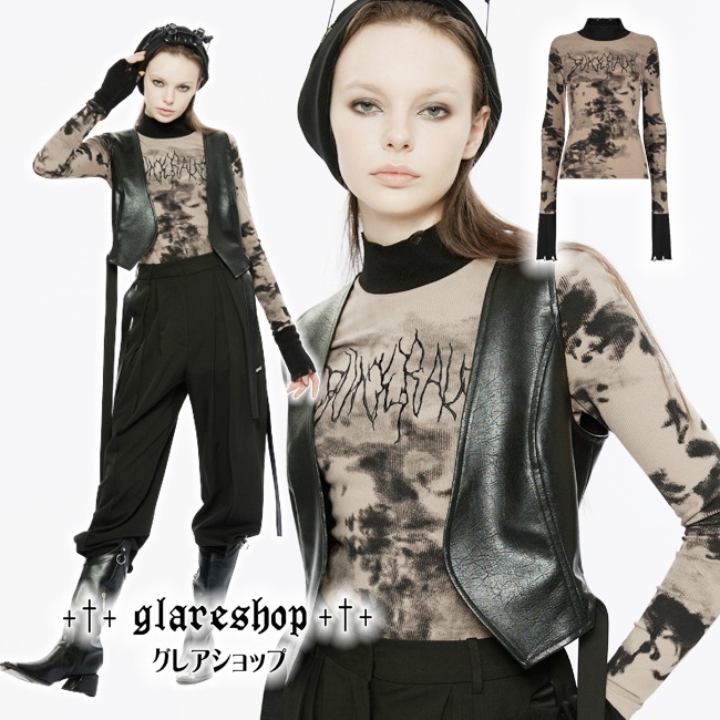 glareshop 쥢åסS/L/2XLTXA068-C å ɽ˥åʤĹµT åȥ ֥饦 ǥ | 奢 V ⡼ɷ ץ ơ   [PUNK RAVE] Micro-perspective collect waist embroidered T-shirt