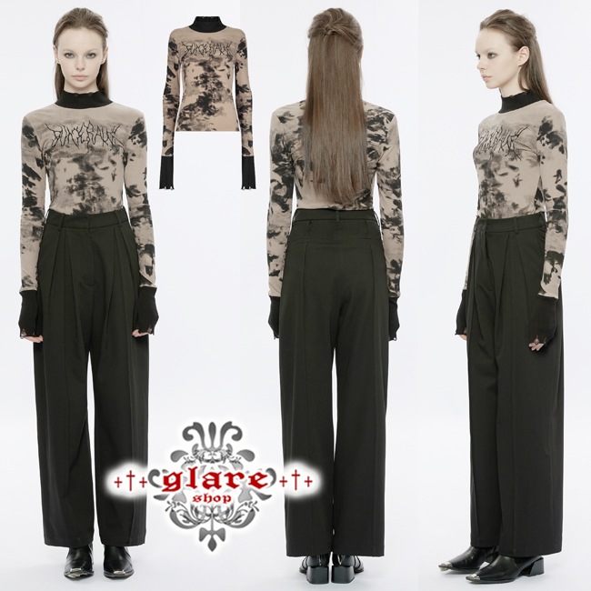 glareshop 쥢åסS/L/2XLTXA068-C å ɽ˥åʤĹµT åȥ ֥饦 ǥ | 奢 V ⡼ɷ ץ ơ   [PUNK RAVE] Micro-perspective collect waist embroidered T-shirt