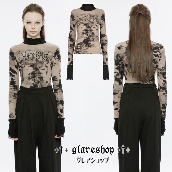 glareshop 쥢åסS/L/2XLTXA068-C å ɽ˥åʤĹµT åȥ ֥饦 ǥ | 奢 V ⡼ɷ ץ ơ   [PUNK RAVE] Micro-perspective collect waist embroidered T-shirt