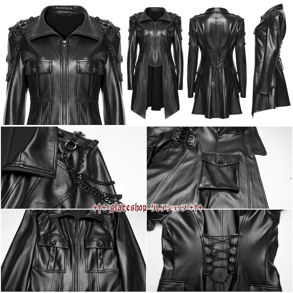 glareshop ���쥢����åס�XS-4XL��JXA047-B���ѥ󥯥᥿���������PU�쥶�����㥱�å� �� �֥�å� ��ǥ����� | �������奢��� V�� �⡼�ɷ� �����ץ� ���ơ��� ���� �� [PUNK RAVE] Punk Metal Chain PU Leather Jacket