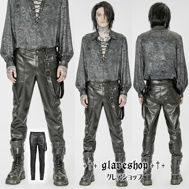 glareshop ���쥢����åס�M.S-M.5XL��PX593-B�������å��ѥ� �٥���դ��ե��å��쥶�����󥰥��ȥ졼�ȥѥ�� ΢���� �� ��� | ��������ѥ� �������奢��� V�� �⡼�ɷ� �����ץ� ���ơ��� ���� �� [PUNK RAVE] Punk PU Leather Fitted Long Pants